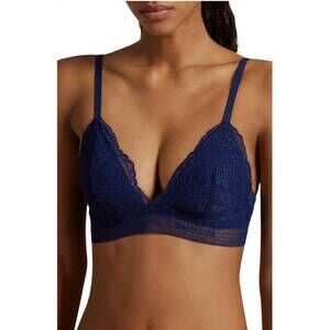 NEW POLO RALPH LAUREN tonal logos band triangle bralette in navy